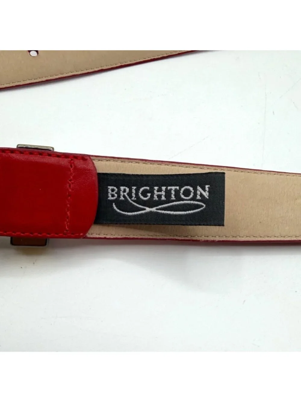Vintage Brighton Red Leather Belt Brass Buckle #45212 Size M